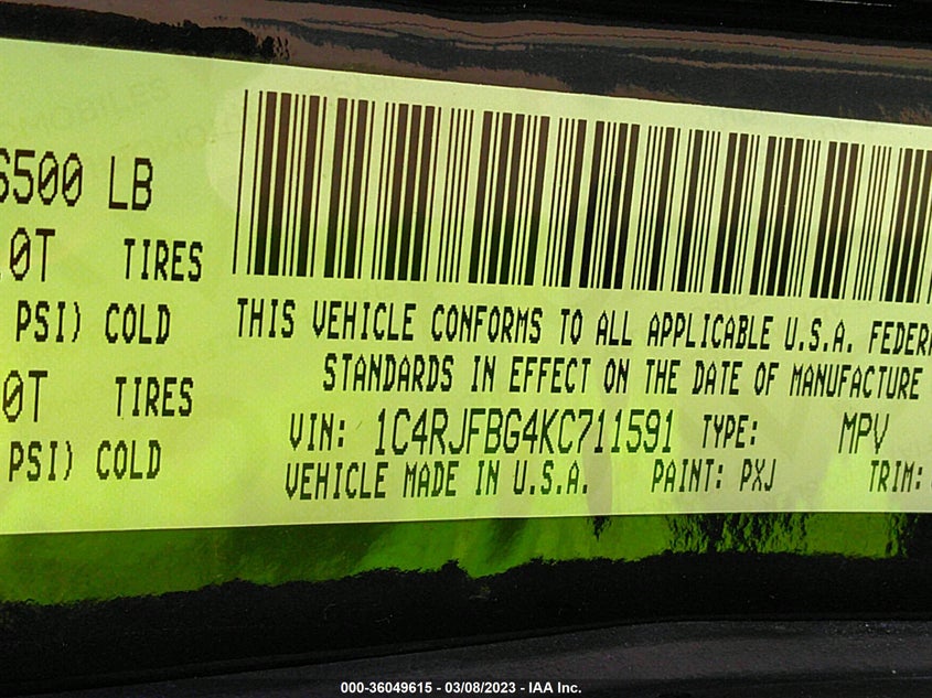 VIN 1C4RJFBG4KC711591 2019 JEEP GRAND CHEROKEE LIMITED