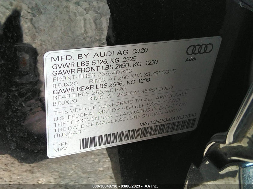 VIN WA1EECF34M1031840 2021 AUDI Q3 S LINE PREMIUM PLUS
