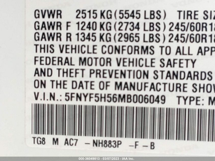 2021 HONDA PILOT EX-L - 5FNYF5H56MB006049