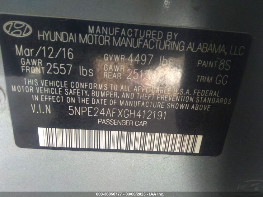 2016 HYUNDAI SONATA 2.4L SE - 5NPE24AFXGH412191