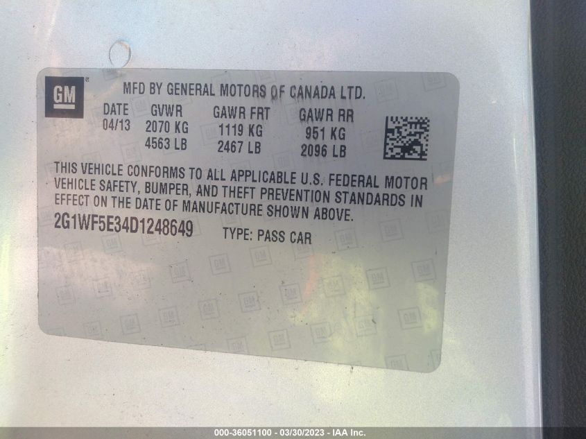 2013 CHEVROLET IMPALA LS - 2G1WF5E34D1248649