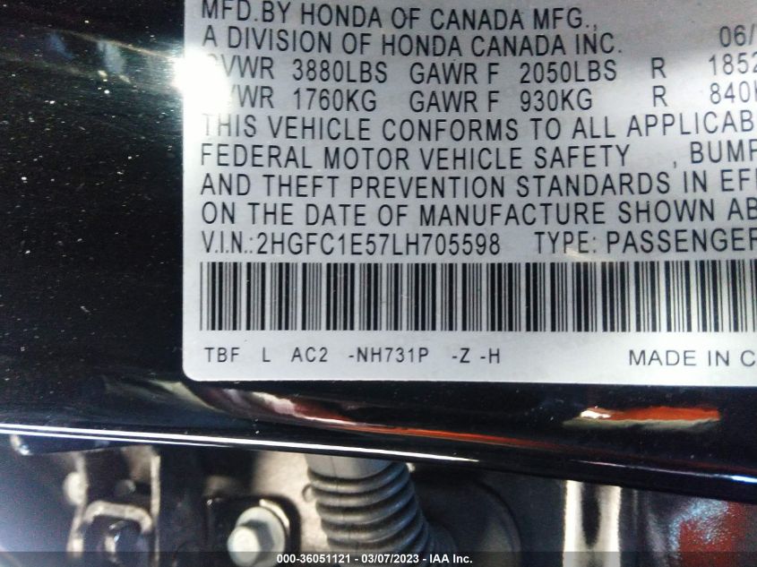 2020 HONDA CIVIC SI SEDAN 2HGFC1E57LH705598