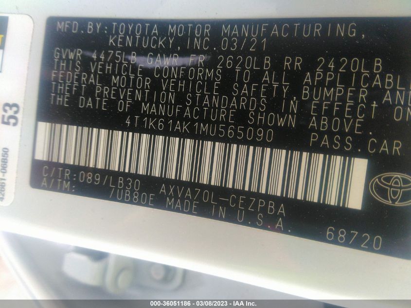 2021 TOYOTA CAMRY XSE - 4T1K61AK1MU565090