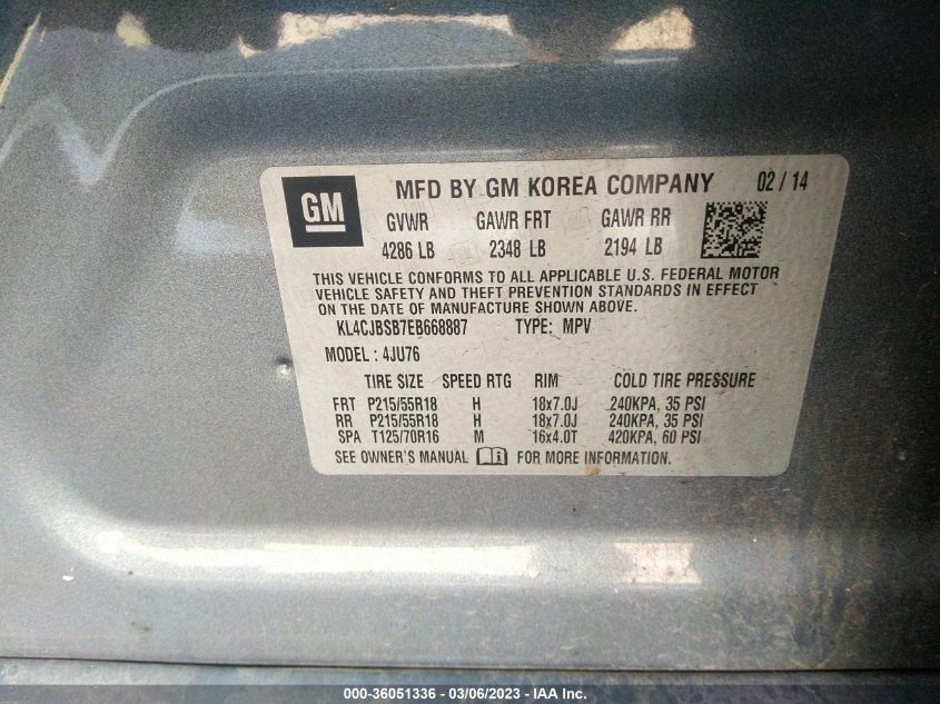 2014 BUICK ENCORE CONVENIENCE - KL4CJBSB7EB668887