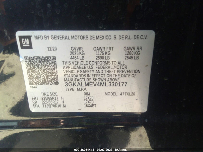 VIN 3GKALMEV4ML330177 2021 GMC TERRAIN SLE