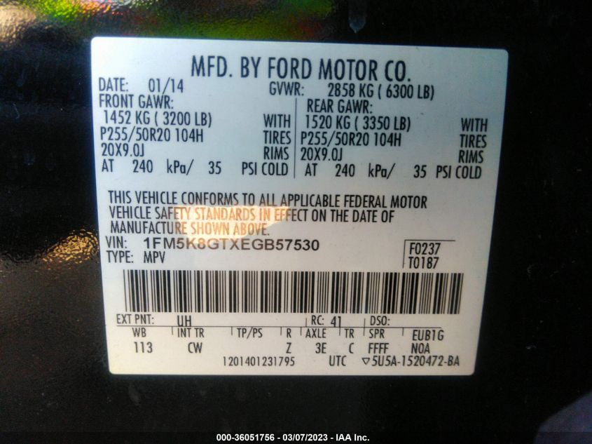 2014 FORD EXPLORER SPORT - 1FM5K8GTXEGB57530