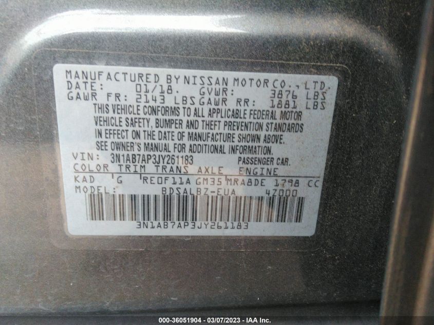 2018 NISSAN SENTRA S - 3N1AB7AP3JY261183