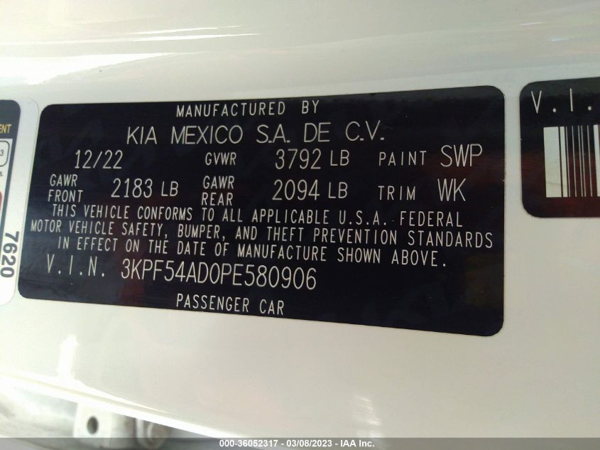 2023 KIA FORTE GT-LINE - 3KPF54AD0PE580906