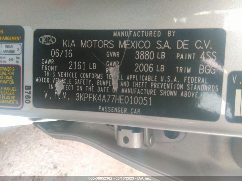 2017 KIA FORTE LX - 3KPFK4A77HE010051