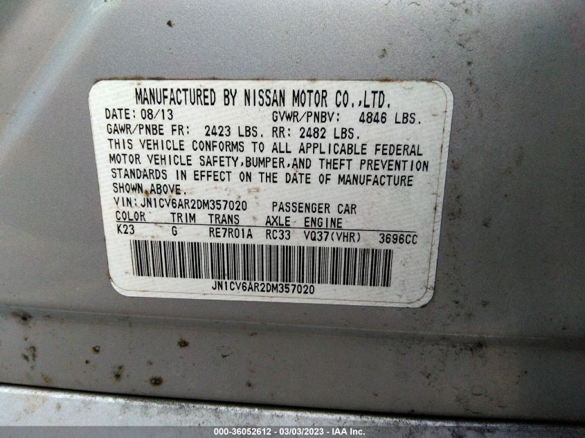 2013 INFINITI G37 SEDAN X - JN1CV6AR2DM357020