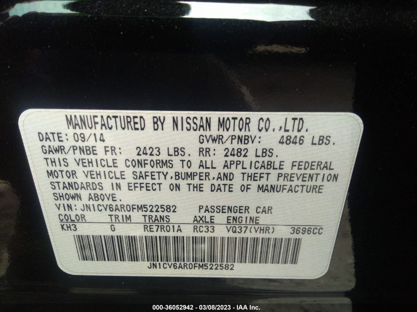 2015 INFINITI Q40 JN1CV6AR0FM522582