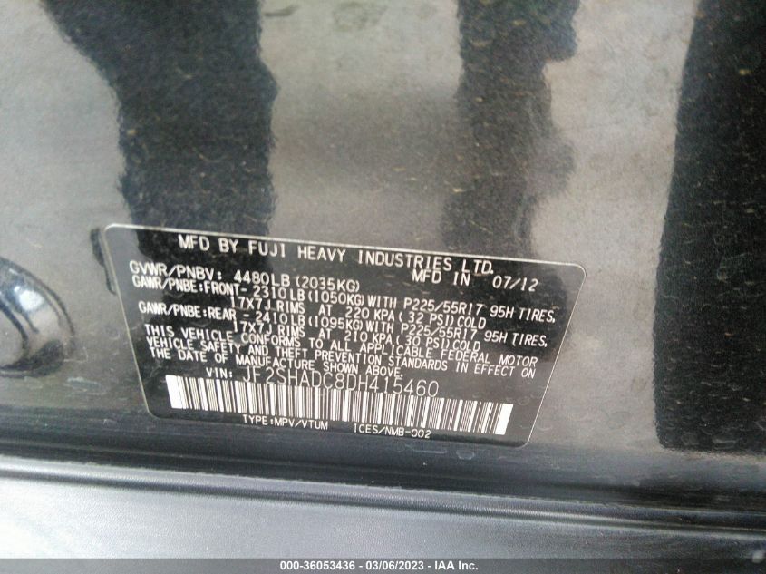 2013 SUBARU FORESTER 2.5X PREMIUM - JF2SHADC8DH415460