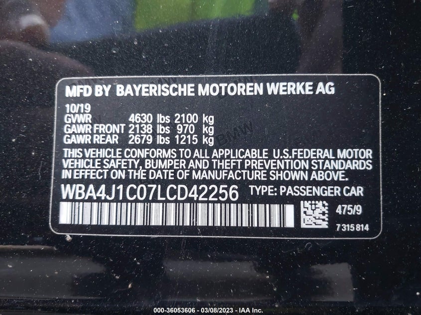 VIN WBA4J1C07LCD42256 2020 BMW 4 SERIES 430I
