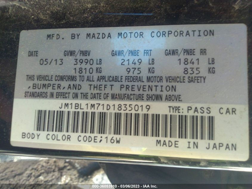 2013 MAZDA MAZDA3 I GRAND TOURING - JM1BL1M71D1835019