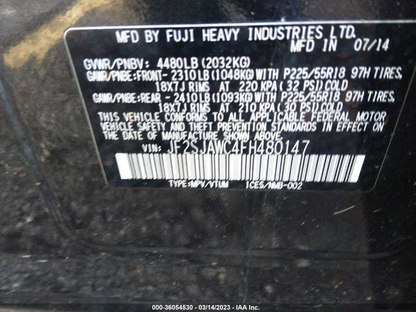 2015 SUBARU FORESTER 2.5I TOURING - JF2SJAWC4FH480147