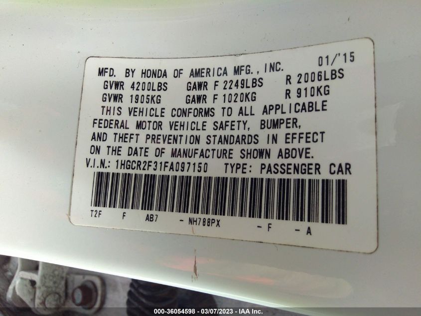 2015 HONDA ACCORD SEDAN LX - 1HGCR2F31FA097150