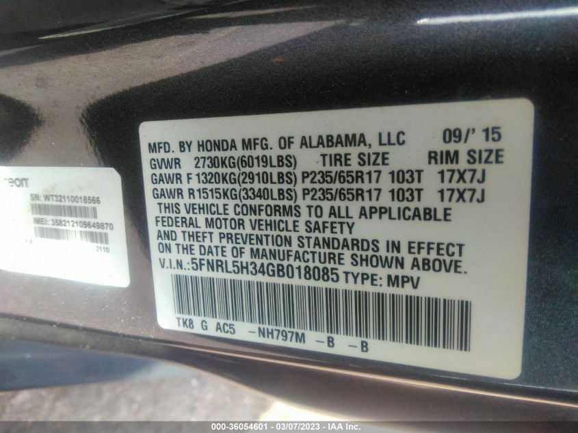 2016 HONDA ODYSSEY SE - 5FNRL5H34GB018085