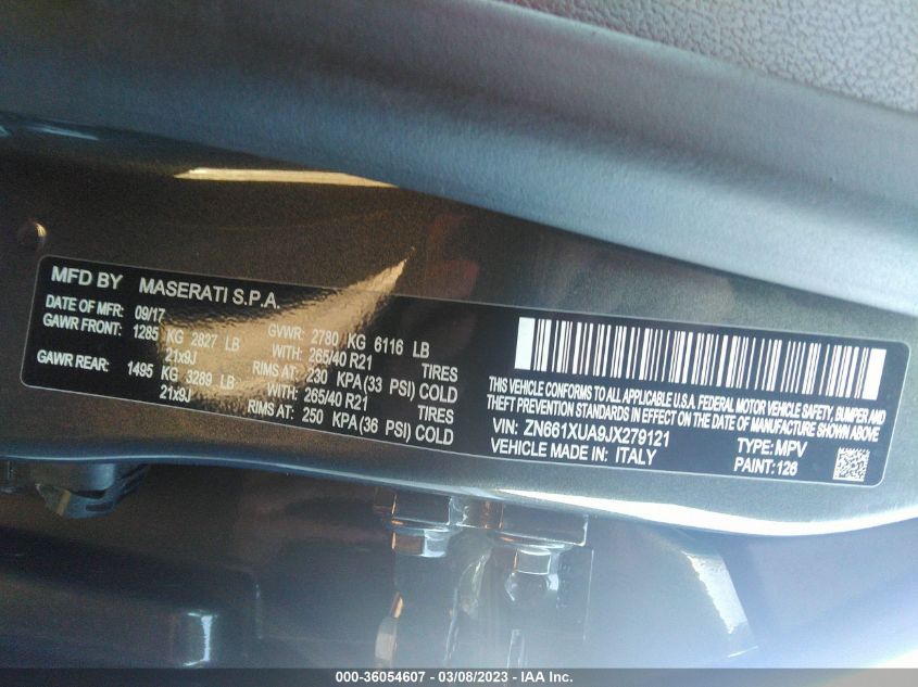 2018 MASERATI LEVANTE ZN661XUA9JX279121