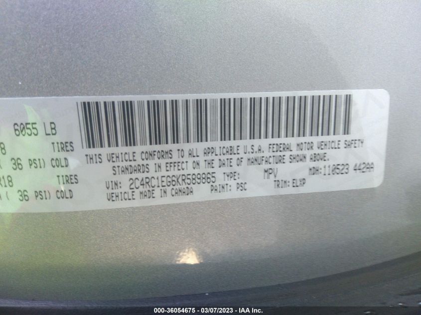 2019 CHRYSLER PACIFICA TOURING L PLUS - 2C4RC1EG6KR589865