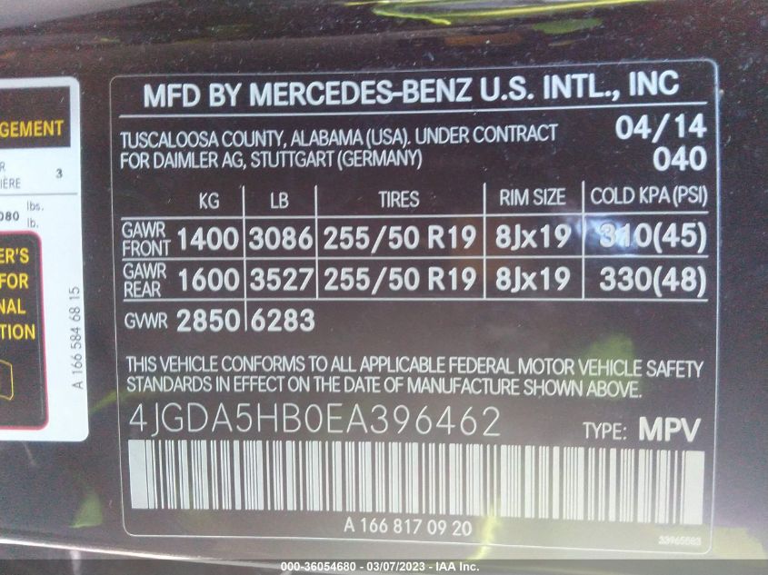 2014 MERCEDES-BENZ M-CLASS ML 350 - 4JGDA5HB0EA396462