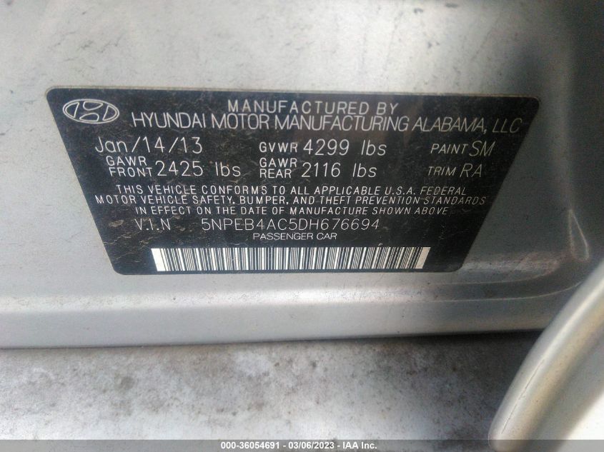 2013 HYUNDAI SONATA GLS PZEV - 5NPEB4AC5DH676694