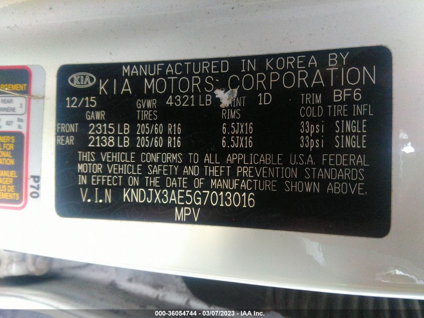 2016 KIA SOUL EV + KNDJX3AE5G7013016