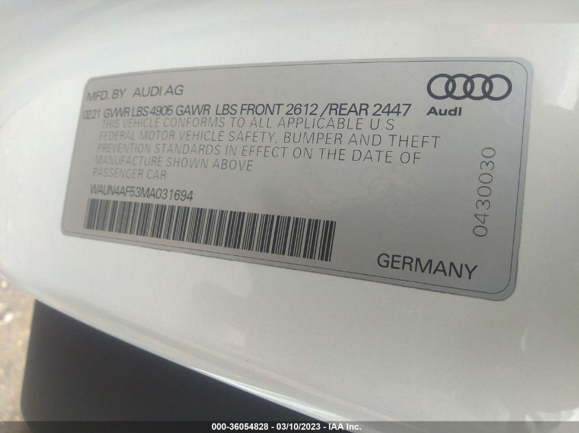 2021 AUDI S5 COUPE PREMIUM - WAUN4AF53MA031694
