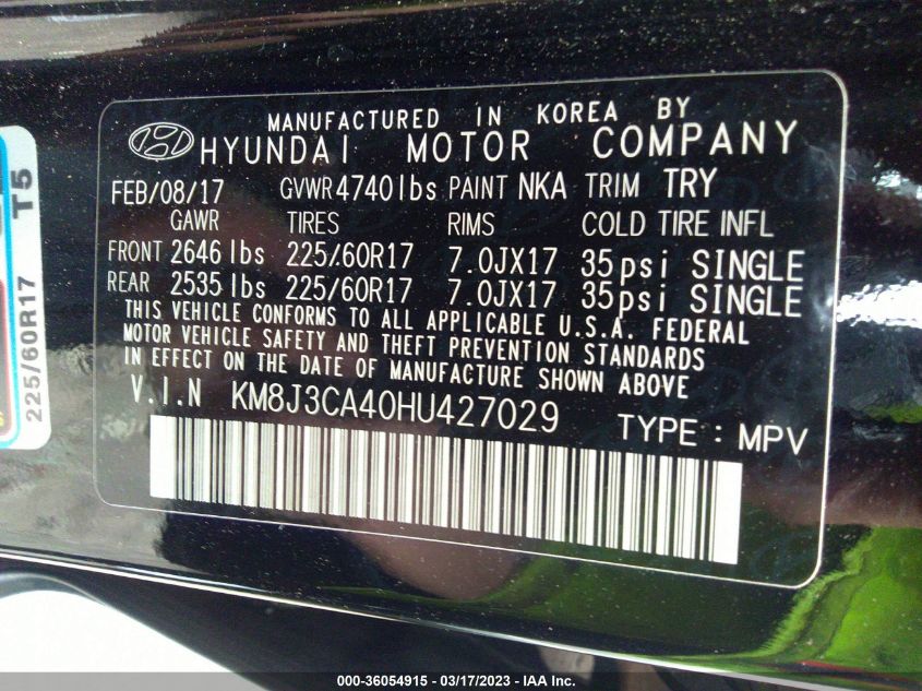 2017 HYUNDAI TUCSON SE - KM8J3CA40HU427029