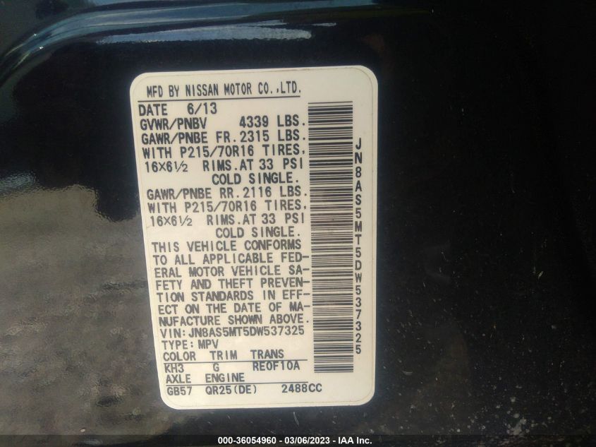 2013 NISSAN ROGUE S - JN8AS5MT5DW537325