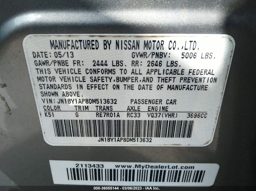 2013 INFINITI M37 JN1BY1AP8DM513632