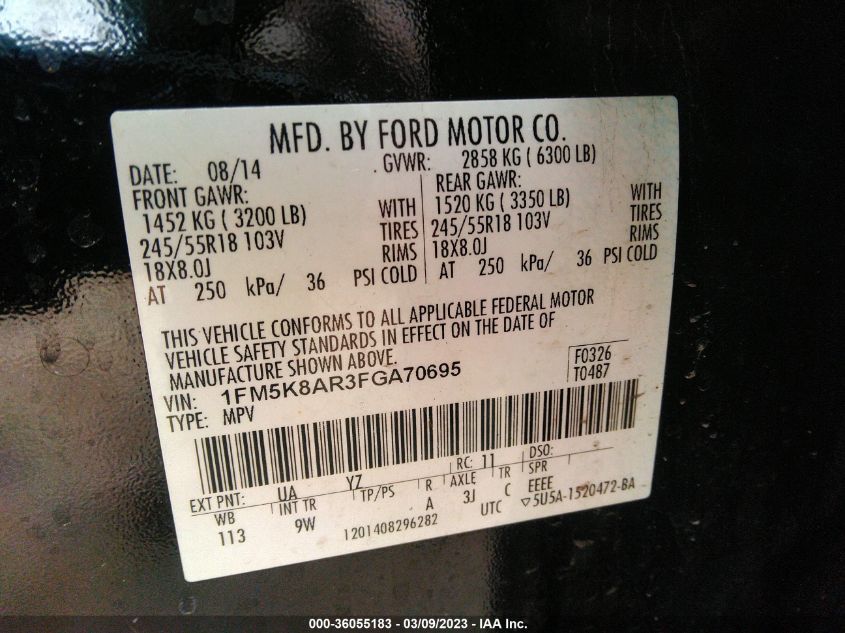 2015 FORD UTILITY POLICE INTERCEPTOR 1FM5K8AR3FGA70695