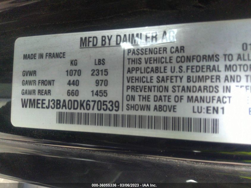 2013 SMART FORTWO PURE/PASSION WMEEJ3BA0DK670539