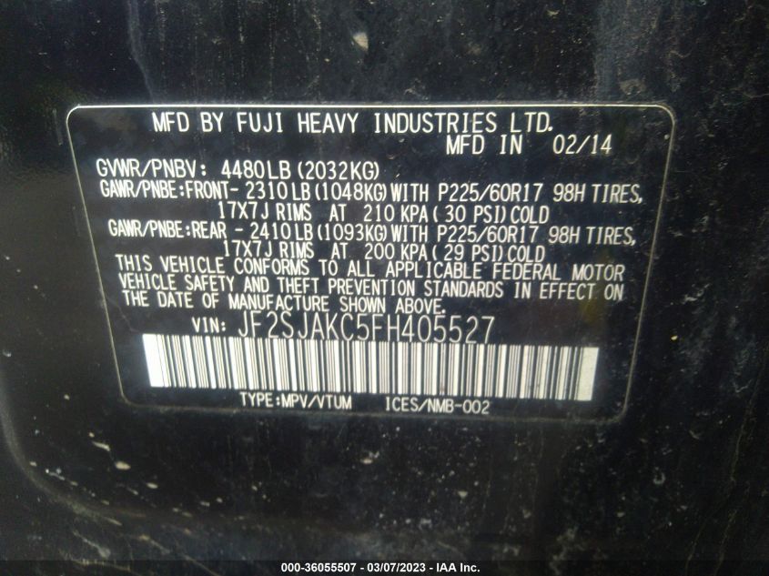 2015 SUBARU FORESTER 2.5I LIMITED - JF2SJAKC5FH405527