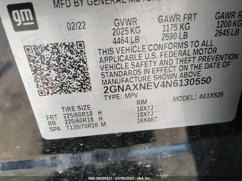 2022 CHEVROLET EQUINOX PREMIER - 2GNAXNEV4N6130550