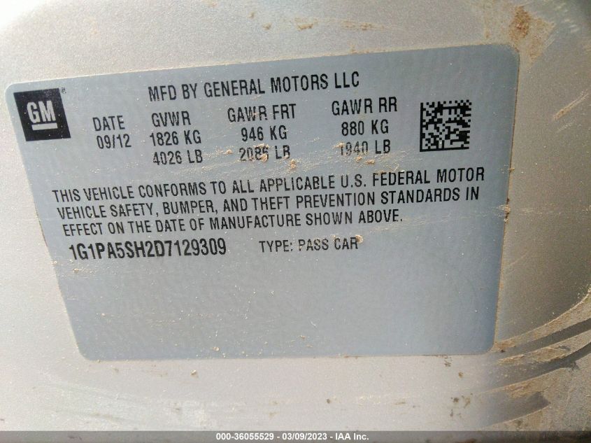 2013 CHEVROLET CRUZE LS - 1G1PA5SH2D7129309