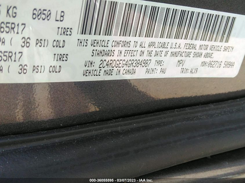 2016 DODGE GRAND CARAVAN R/T - 2C4RDGEG4GR384987