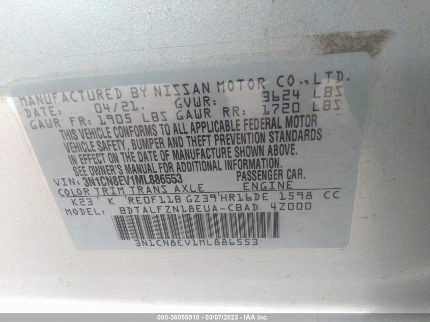 2021 NISSAN VERSA SV - 3N1CN8EV1ML886553