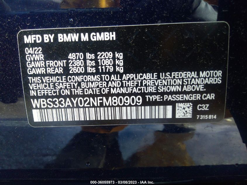 2022 BMW M3 COMPETITION - WBS33AY02NFM80909