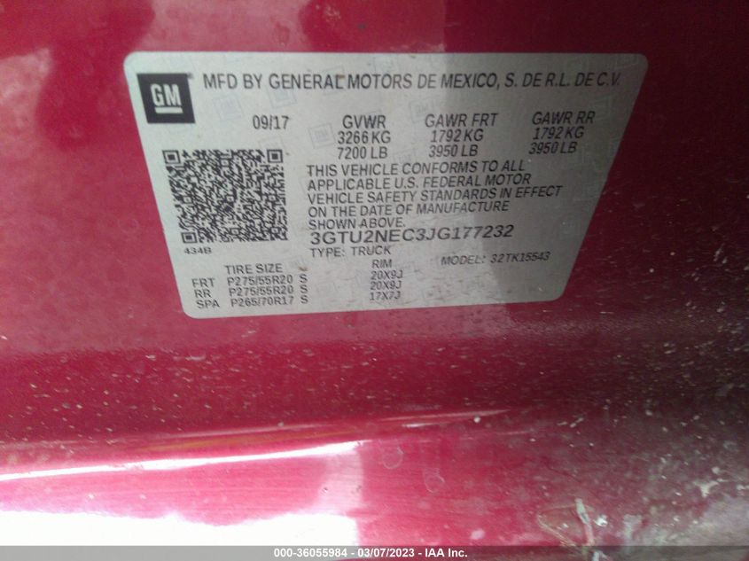 2018 GMC SIERRA 1500 SLT - 3GTU2NEC3JG177232