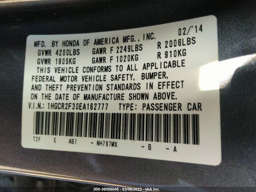 2014 HONDA ACCORD SEDAN LX - 1HGCR2F30EA162777