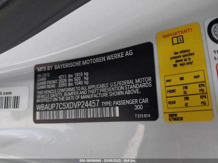 2013 BMW 1 SERIES 128I WBAUP7C5XDVP24457