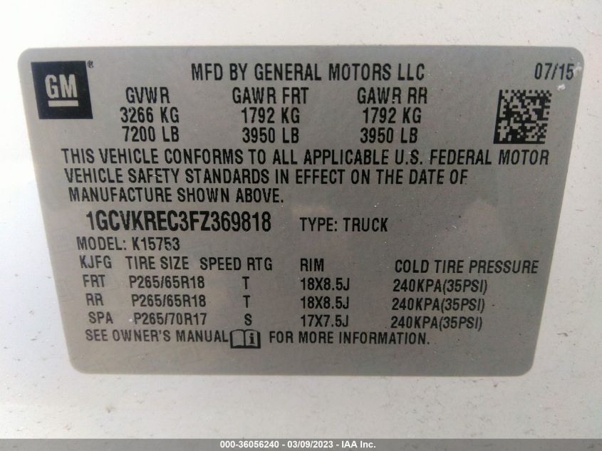 2015 CHEVROLET SILVERADO 1500 LT - 1GCVKREC3FZ369818