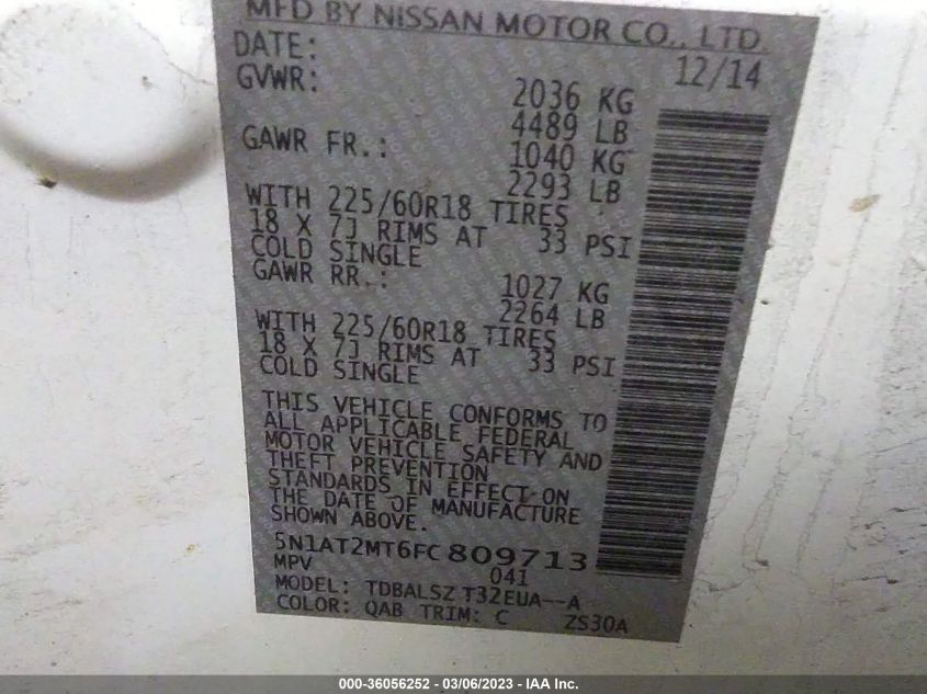 2015 NISSAN ROGUE SL - 5N1AT2MT6FC809713
