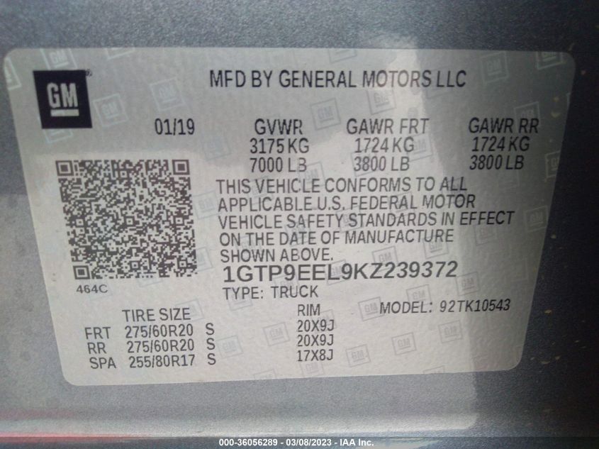 2019 GMC SIERRA 1500 AT4 - 1GTP9EEL9KZ239372