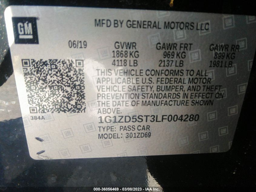 2020 CHEVROLET MALIBU LT - 1G1ZD5ST3LF004280