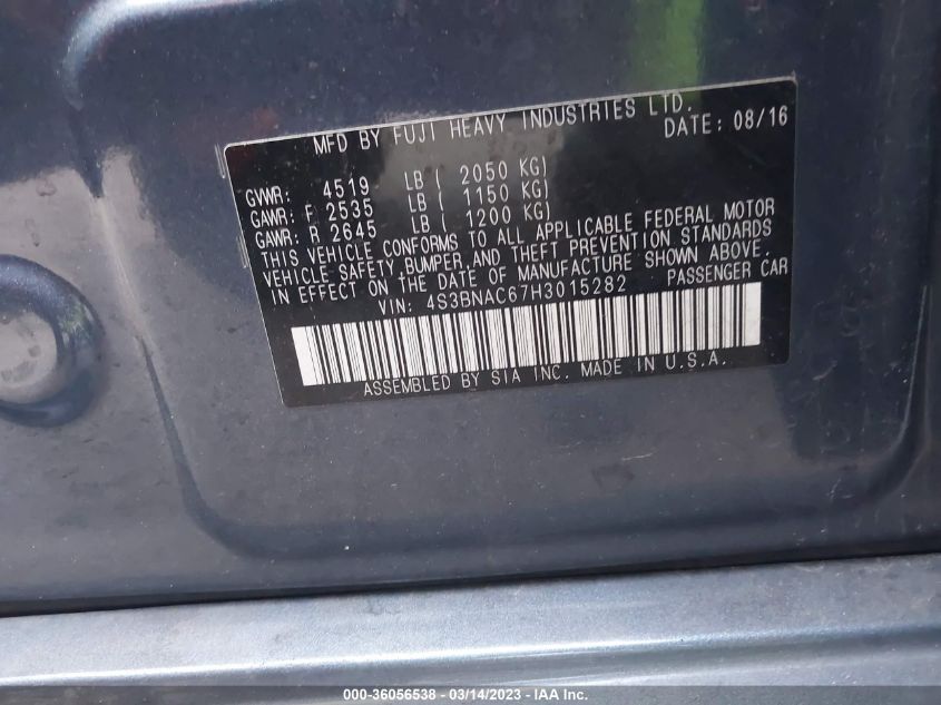 2017 SUBARU LEGACY PREMIUM - 4S3BNAC67H3015282