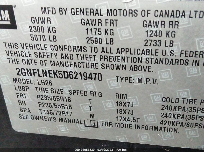 2013 CHEVROLET EQUINOX LT - 2GNFLNEK5D6219470
