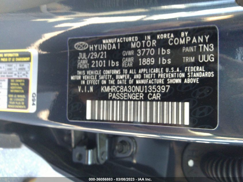 2022 HYUNDAI VENUE LIMITED - KMHRC8A30NU135397