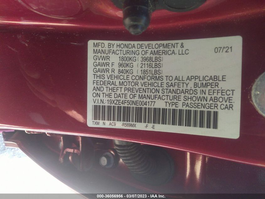 2022 HONDA INSIGHT EX - 19XZE4F50NE004177