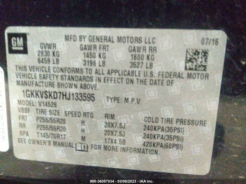 2017 GMC ACADIA LIMITED LIMITED 1GKKVSKD7HJ133595